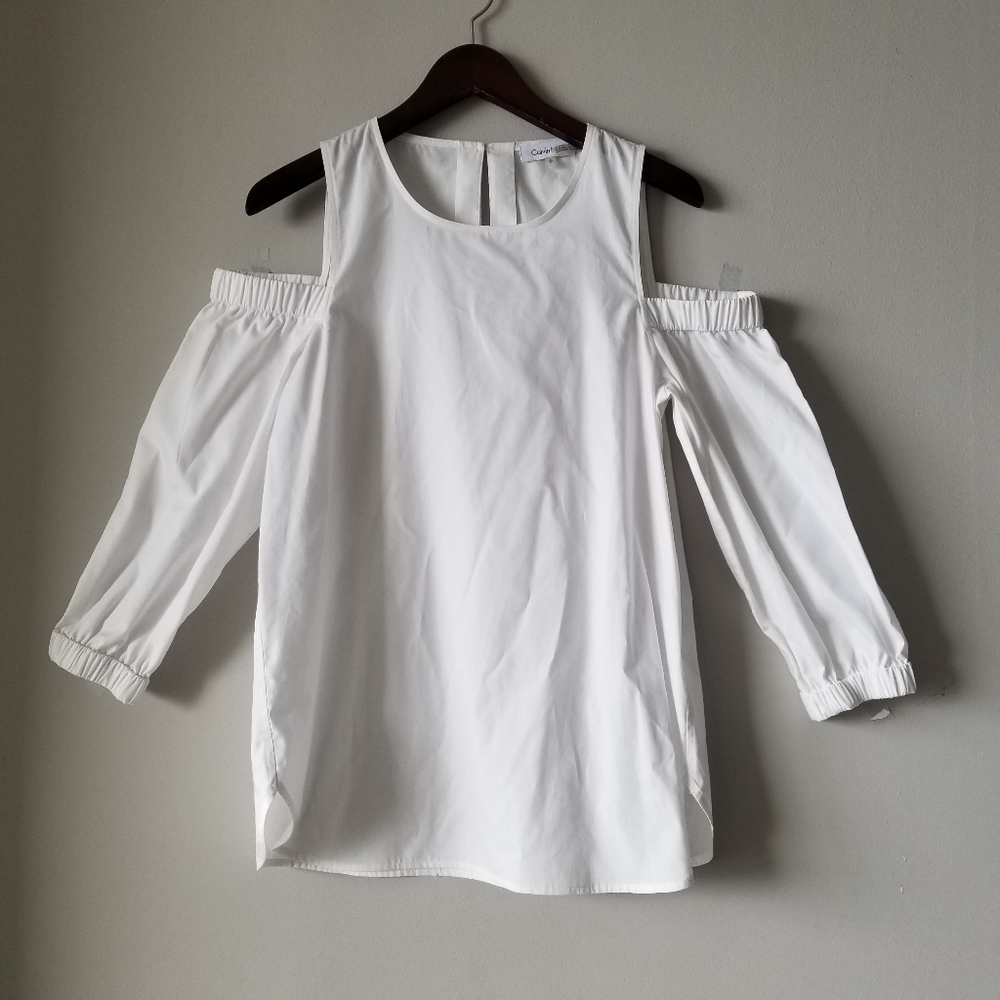 White Calvin Klein Off Shoulder 100% Cotton Blouse